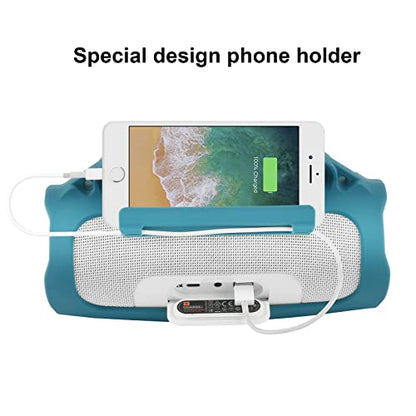 Silicone Case for JBL Charge 4 Portable Waterproof Speaker, Travel Carrying Case Protective Pouch Cover with Handle Adjustable Shoulder Strap and Phone Holder Stand (Blue) - color: Blue