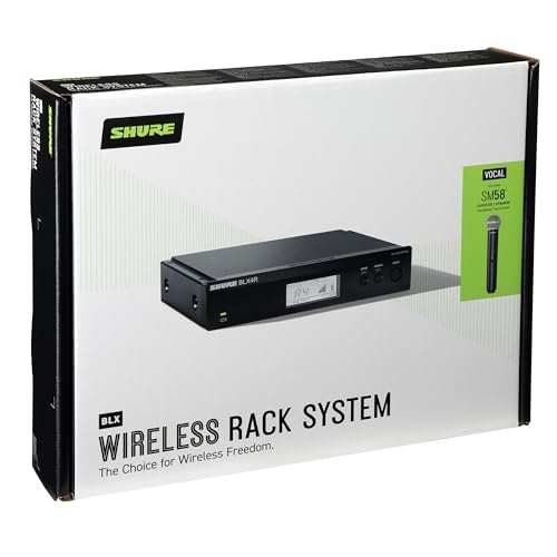 Shure BLX24R/SM58 Rack-Mount Wireless Audio System J11 Band (596–620 MHz) – BLX4R Receiver, BLX2 Transmitter with SM58 Dynamic Mic, Up to 14 Hr Battery, 300 ft Range - style: Full System, Rack Mount