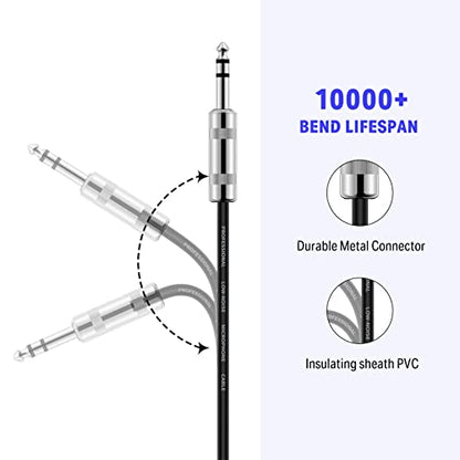 Donner 25ft TRS Cable 1/4” Male Right Angle to 1/4” TRS Male Straight Balanced Stereo Audio Patch Guitar Cable Black Sturdy No Hum - color: Black, size: 25 Feet, style: Right Angle& Straight-TRS Cable