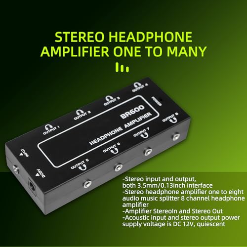 9-Jack Multi Headphone Audio Splitter,Headphone Amplifier Stereo Audio Amp with 12V 1A Power Adapter Distributor Headphone Splitter for Studio and Stage