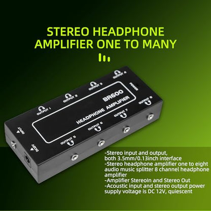 9-Jack Multi Headphone Audio Splitter,Headphone Amplifier Stereo Audio Amp with 12V 1A Power Adapter Distributor Headphone Splitter for Studio and Stage
