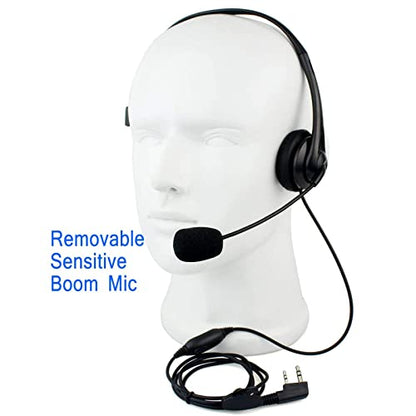 Retevis Overhead Walkie Talkie Headset, Boom Mic, for RT22/RT68/RT21/H777 | Adjustable Headband, 2 Pin, Compatible with Pxton, Baofeng, Kenwood Walkie Talkie, Walkie Talkie Earpiece with Mic (1 Pack)