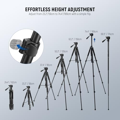 NEEWER Basics 74" Video Tripod Monopod, 3 Way Pan Tilt Head, Remote, TP05 | Overhead Camera Mount, Horizontal Central Axis, Phone Holder for iPhone, for DSLR Telescope Projector, Max Load 17.6lb - style: TP05