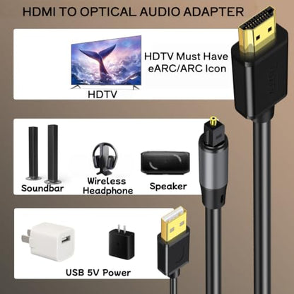 192kHz HDMI eARC to Optical Audio Adapter - 6FT,Not Support CEC - size: 6FT