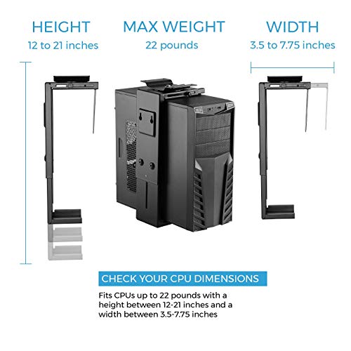 HumanCentric Adjustable Under Desk Computer Mount & Wall Mount, CPU Holder | Fits Most PC & Computer Cases, Adjustable Height & Width, Full 360 Swivel, Up to 22 lb, Hardware Included