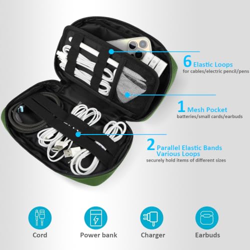 GOX Travel Cable Organizer Bag, Small Tech Pouch for Electronics, Green - color: Green