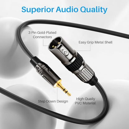 XLR to 3.5mm (1/8 inch) Microphone Cables, 1 Pack 6 Feet Oxygen-Free Copper 3-Pin Male to Male XLR Cables for Smartphone,Laptop, MP3 Player, Podcast Audio Mixer and More - size: 6 Feet, style: 1 Pack(XLR to 3.5mm Cables)