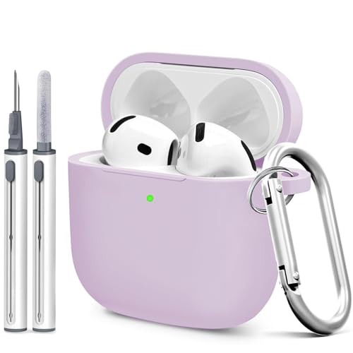 Silicone Case Cover for AirPods 4th Gen, Soft Skin with Cleaner Kit, Keychain, Full Protection for Men & Women (Lavender) - color: B5-Lavender