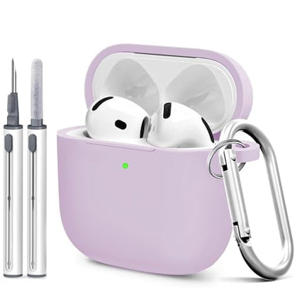 Silicone Case Cover for AirPods 4th Gen, Soft Skin with Cleaner Kit, Keychain, Full Protection for Men & Women (Lavender) - color: B5-Lavender