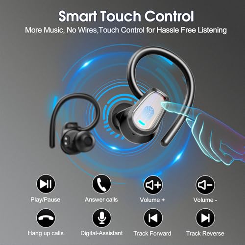 Jesebang Wireless Earbuds, Bluetooth 5.4 Headphones Sport, Over Ear Buds with ENC Noise Canceling Mic, Deep Bass Stereo Ear Buds with Hook, 50H Playback, LED Display, IP7 Earphones for Workout, Grey | 50H Playback, IP7 Waterproof Earphones for Workout Run