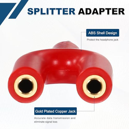 MECCANIXITY Headphone Splitter Adapter, 3.5mm Male to Dual Female Y Jack Aux Splitter for Phone Headset PS4 Switch Tablets, Red - color: Red