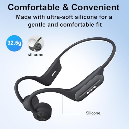 Voistek Bluetooth Bone Conduction Headphones with Mic,Built-in 32GB MP3 Player for Swimming,IP68 Waterproof Headphones,Wireless Earphones for Running Cycling Exercising
