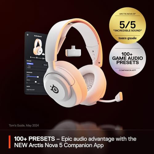 SteelSeries Arctis Nova 5 Wireless Multi-System Gaming Headset — White — Neodymium Magnetic Drivers — 100+ Audio Presets — 60 HR Battery — 2.4GHz or BT — Gen2.X Mic — PC, PS5, PS4, Switch, Mobile - color: White, style: PC