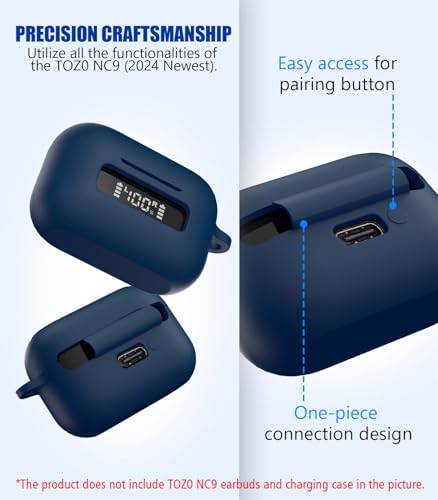 for TOZ0 NC9(2024) Case Cover, Silicone Protective Battery Display Visible Design Cover ONLY for TOZO NC9 Hybrid Active Noise Cancelling Wireless Earbuds 2024 Version with Carabiner-Blue - color: Blue