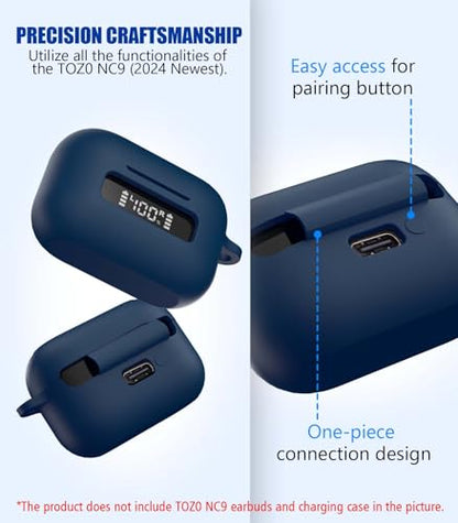 for TOZ0 NC9(2024) Case Cover, Silicone Protective Battery Display Visible Design Cover ONLY for TOZO NC9 Hybrid Active Noise Cancelling Wireless Earbuds 2024 Version with Carabiner-Blue - color: Blue