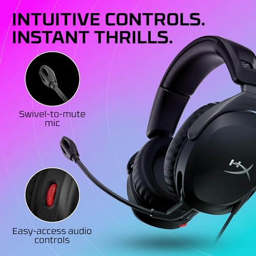 HyperX Cloud Stinger 2 – Gaming Headset, DTS Headphone:X Spatial Audio, Lightweight Over-Ear Headset with mic, Swivel-to-Mute Function, 50mm Drivers, PC Compatible, Black - color: Black, size: One Size, style: Wired