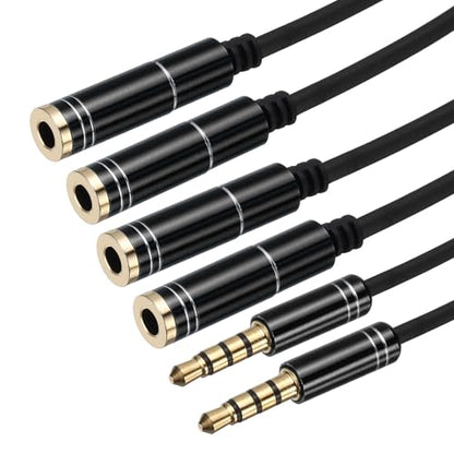 MECCANIXITY 2Pcs 3.5mm Splitter Male to 2 Dual 3.5mm Female Y Jack Aux Splitter for Phone Headset Tablets, 1ft, Black - color: Black