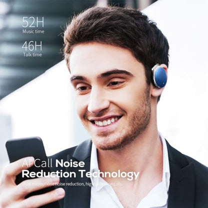 Open Ear Earbuds with 52Hrs Playtime, Ergonomic Ear Hook Design, | Clip on Earphones Dual-Device Bluetooth 5.4 Headset for Running & Work - color: White blue