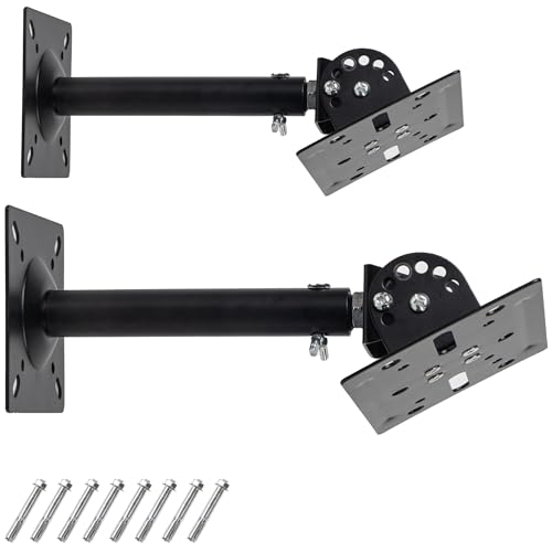 Universal Speaker Wall Ceiling Mounts, Heavy Duty Dual Black Bookshelf | Speaker Mounting Brackets, Support up to 80lb, Home Surround Sound System Holders and Stand, Adjustable Distance Swivel Tilt