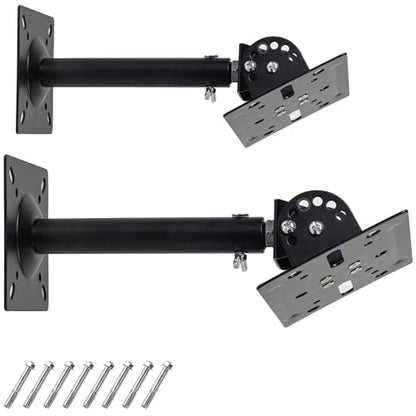 Universal Speaker Wall Ceiling Mounts, Heavy Duty Dual Black Bookshelf | Speaker Mounting Brackets, Support up to 80lb, Home Surround Sound System Holders and Stand, Adjustable Distance Swivel Tilt