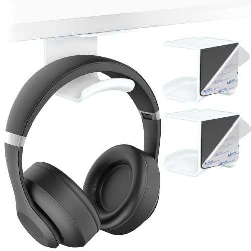 HomeMount Under Desk Headphone Hanger, Adhesive Hook, White 2 Pack - color: White-2P