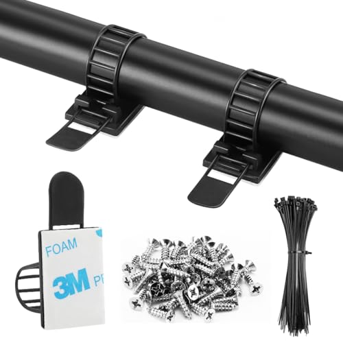 100Pcs Adhesive Cable Management Clips with 50Pcs Zip Ties, Adjustable Nylon Cable Strap Ties Wire Clips Clamps Organizer, Extra Screw & Hole - 3.35 Inch Black - color: Black, size: M-100pcs