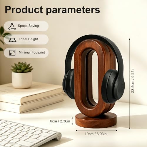 Wooden Headphone Stand for Desk, Solid Wood Headset Holder | Modern Desktop Headphone Hanger, Minimalist Desk Accessory for Home Office, Gaming Setup & Studio