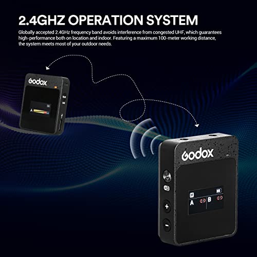 GODOX MoveLink II M1 Wireless Lavalier Microphone, Wireless Lavalier Mic Compatible DSLR Cameras, Camcorders, Smartphones for Vlog, Streaming, Podcasting, Interviewing, Video Producers