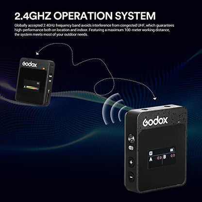 GODOX MoveLink II M1 Wireless Lavalier Microphone, Wireless Lavalier Mic Compatible DSLR Cameras, Camcorders, Smartphones for Vlog, Streaming, Podcasting, Interviewing, Video Producers