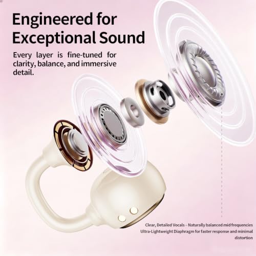 Open Ear Clip Earbuds Bluetooth 6.0, Wireless Ear Clip Headphones with LED Mirror Charging Case, IPX6 Waterproof 40H Playtime, Lightweight Open-Ear Earphones for Women Girls Gifts (Skin) - color: Skin