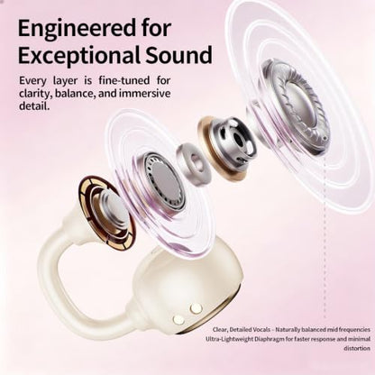 Open Ear Clip Earbuds Bluetooth 6.0, Wireless Ear Clip Headphones with LED Mirror Charging Case, IPX6 Waterproof 40H Playtime, Lightweight Open-Ear Earphones for Women Girls Gifts (Skin) - color: Skin