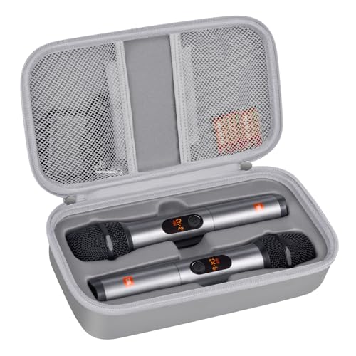 Wireless Microphone Case Compatible with JBL Wireless Two Microphone System, Handheld Dual Mic Travel Bag for Singing or Karaoke for Receivers, Adapters, AA Batteries - color: Lighting Grey