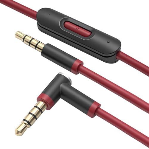Replacement Audio Cable for Beats Headphones, Beats Cable Compatible with Solo Pro/Studio/Solo, Executive Mixr Pill with in Line& Volume Control (Black/red) - color: black/red