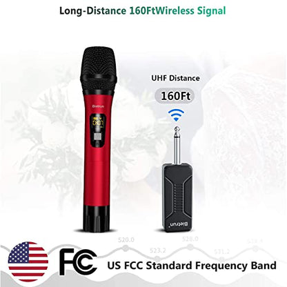 Bietrun Wireless Microphone, Uhf Metal Dynamic Handheld Karaoke Mic - color: Red