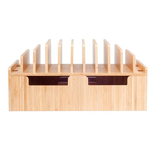 MobileVision 10-Port Bamboo Charging Station Includes 2 Powermod 6 USB Port Chargers for Smartphones & Tablets - color: Stand + Charger