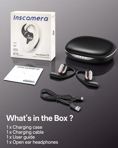 Open Ear Headphones, Over Ear Earbuds with Ear Hooks, True Wireless Bluetooth 6.0 Earphones with Mics, Stereo Sound, Ultra-Comfort, 60H Playtime, IPX7 Waterproof Ear Buds for Running Workout - color: Black
