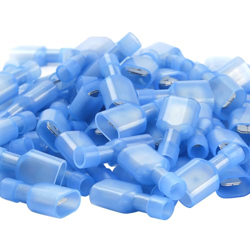 Blue Male Spade Connector 16-14 AWG/Gauge Disconnect Crimp Terminals | AIRIC,UL,100 Pcs,Blue Male Connectors,Electrical Terminal,16,14 AWG Wire,Nylon Spade Connect,Quick Disconnect,Speaker Auto - size: Male(16-14 AWG)