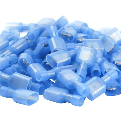 Blue Male Spade Connector 16-14 AWG/Gauge Disconnect Crimp Terminals | AIRIC,UL,100 Pcs,Blue Male Connectors,Electrical Terminal,16,14 AWG Wire,Nylon Spade Connect,Quick Disconnect,Speaker Auto - size: Male(16-14 AWG)