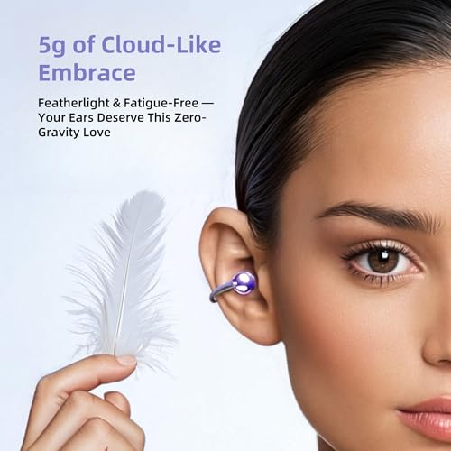M97 Clip On Earbuds Wireless Bluetooth 6.0, Open Ear Headphones with 50H Battery 10-Min Quick Charge, Featherlight C-Shaped Hook, Secure Fit for Running/Gym, IPX5 Waterproof, Deep Bass(purple) - color: Purple