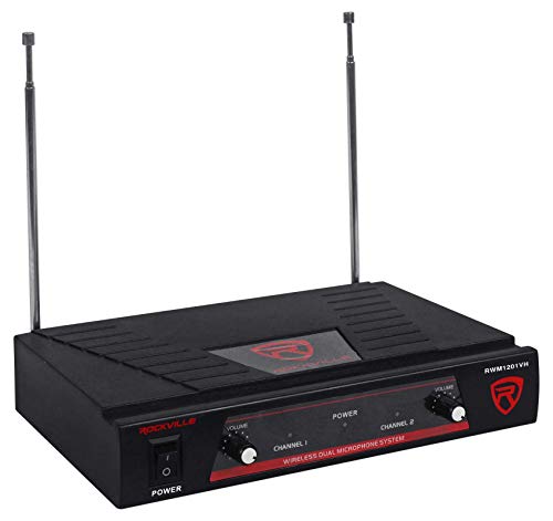 Rockville RWM1201VH VHF Wireless Handheld Microphone Mic System | Includes 2 Mics with Receiver, 1/4" Output, 200ft Indoor Range, Dual Filter, Auto Sync