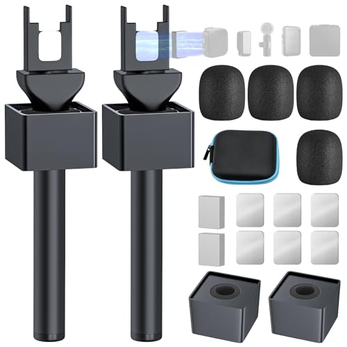Handheld Adaptor for Interview Mic, 2 Packs Wireless Mic holders for DJI/Rode/Hollyland Lark Lavalier, Universal Magnetic Microfono Stand with Foam Windshield & Flag Station for Interview/Vlogging - size: 2 Pack