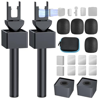 Handheld Adaptor for Interview Mic, 2 Packs Wireless Mic holders for DJI/Rode/Hollyland Lark Lavalier, Universal Magnetic Microfono Stand with Foam Windshield & Flag Station for Interview/Vlogging - size: 2 Pack