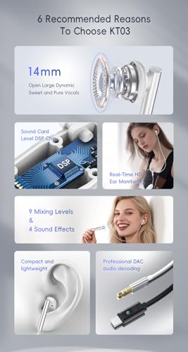 XOX KT03 Headphones with Karaoke HD Lavalier Microphone and Real-Time Ear Monitoring (Splitter Adapter,3.5mm, White) - color: White, style: 3.5mm jack