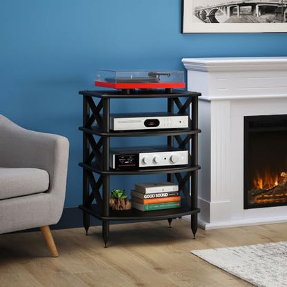 Pangea Audio Vulcan X Four Shelf Audio Rack Media Stand, and Components Cabinet Rosenut Red - color: Rosenut Red