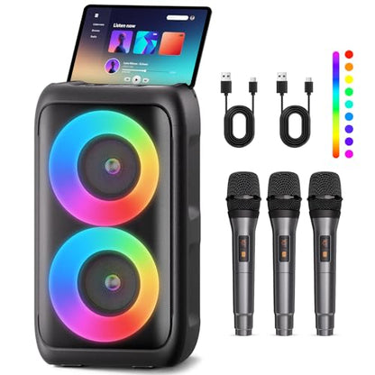 Bluetooth Speaker with 3 Wireless Microphones, Portable Party Speaker for Adults & Kids with Lights, Speakers Bluetooth Wireless, Floorstanding Speakers Support TWS/AUX/USB/TF Card for Home Party Gift - size: 3 Mics