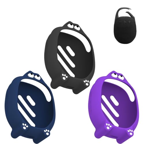 Soft Silicone Case for JBL CLIP5 Bluetooth Speaker Protective Cover Anti-Slip and Anti-Fall Fun Design with Paw Prints & Eyes Solid-Color Protector Sleeve (Black) - color: Black