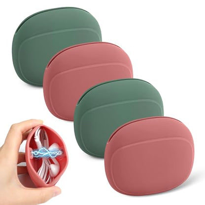 4 Pack Magnet Silicone Bags for AirPods, Wired/Wireless Earbuds, Headphones - Tech Pouch Organizer for Charging Case, Travel Storage Cover for AirPods 1/2/3/4/Pro, 2Red+2Green
