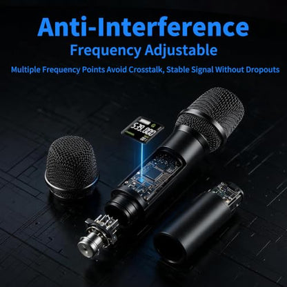 PRORECK UK-4000 UHF 4 Channel Wireless Microphone System with Four Handheld Microphone, 500 Selectable Frequency Range, Perfect for Home Karaoke/smallgatherings (UK-4000)