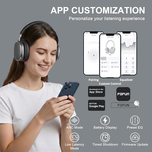 FOFUN Hybrid Active Noise Cancelling Headphones Over Ear 120H Playtime - color: Space Grey