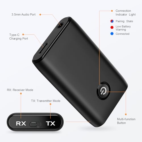 Aux Bluetooth Adapter for Car, 2 in 1 Bluetooth Transmitter Receiver, Portable Wireless Adapter, 3.5mm Aux Audio Receiver Car Home Audio System/Headphone/Speaker - color: Black